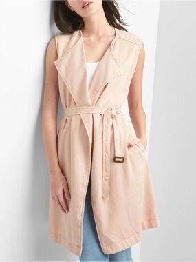 GAP Sleeveless Tencel Trench Vest in Pale Pink Size Large NWT